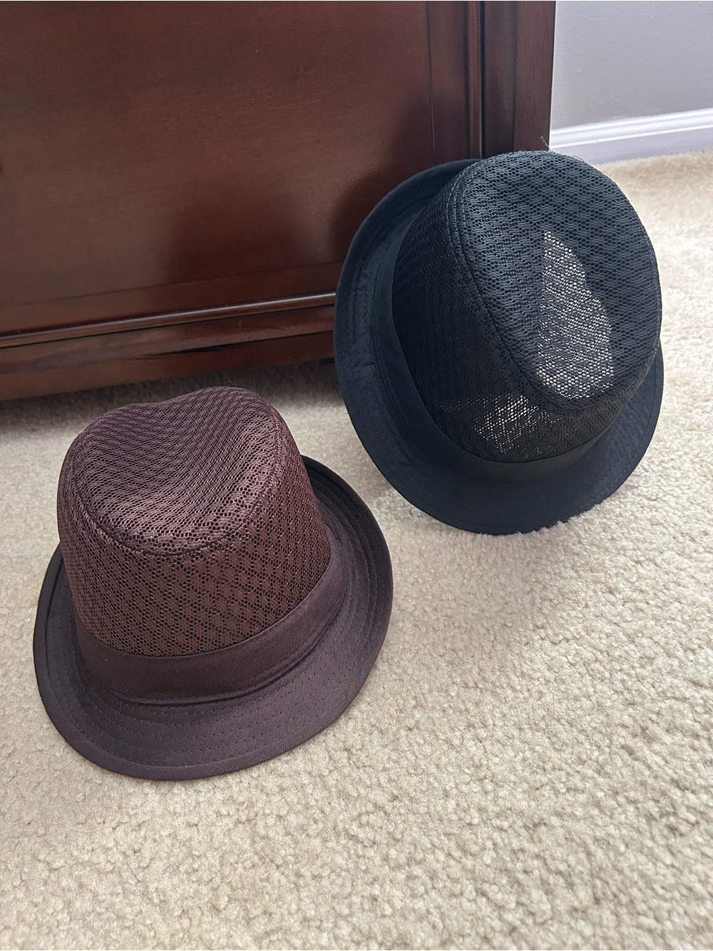 Set of Two Lightweight Mesh Fedoras - Black & Brown